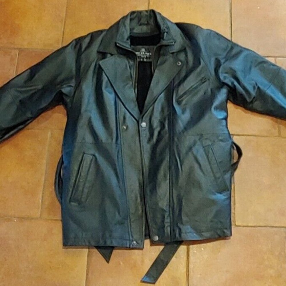 Oscar Piel Men's Black Perfect Leather Insulated Winter Coat Jacket USA - MED